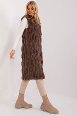 Elegant fur knee-length vest with hood