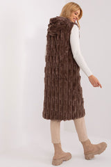 Elegant fur knee-length vest with hood