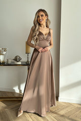 Beautiful satin evening dress with a side slit