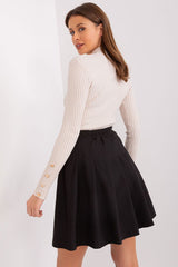 Decorative pleating black skirt with a flared cut