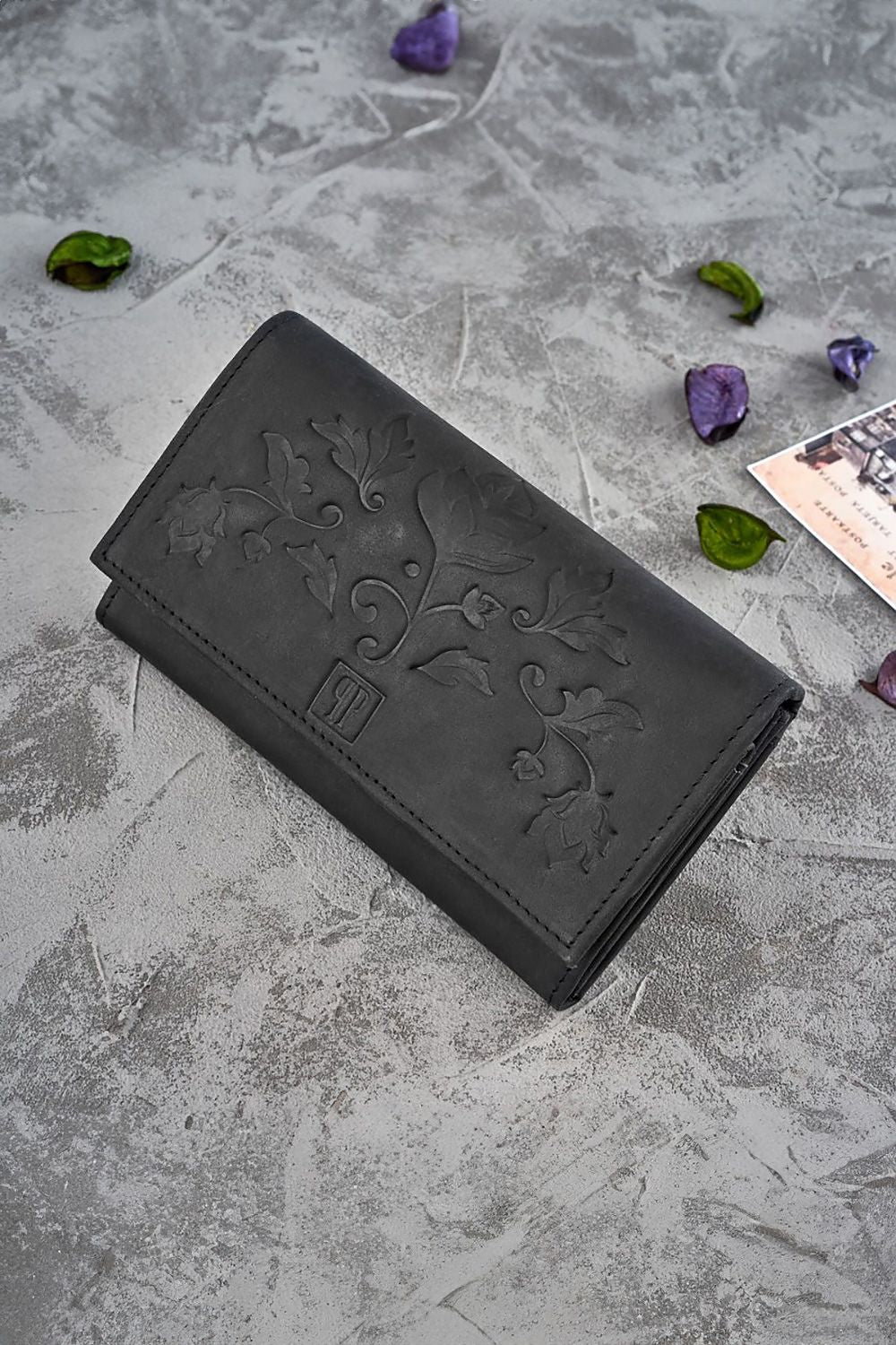 Women's black floral wallet