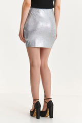 Envelope-shaped front metallic sheen mini skirt