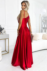 Elegant one shoulder long satin evening dress