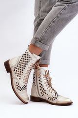 Unique openwork natural leather ankle boots