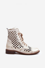 Unique openwork natural leather ankle boots