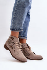 Flat heel natural leather ankle boots
