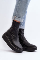 Massive platform natural leather ankle boots