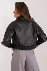 Long sleeves short eco-leather jacket