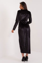 Long sleeves velour evening dress