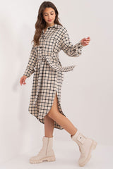 Long sleeves check pattern everyday shirt dress