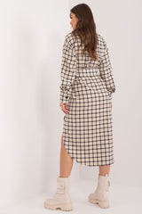 Long sleeves check pattern everyday shirt dress