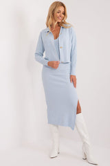 Long sleeve ribbed fabric charming dress set