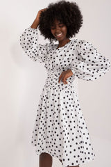 Long sleeves peas pattern flared cut day dress