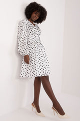 Long sleeves peas pattern flared cut day dress