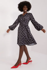 Long sleeves peas pattern flared cut day dress