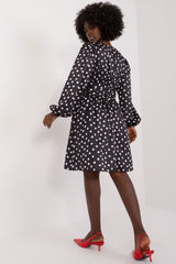 Long sleeves peas pattern flared cut day dress