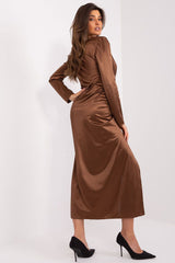 Long sleeves deep neck evening dress