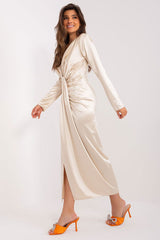 Long sleeves deep neck evening dress