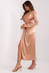 Long sleeves deep neck evening dress