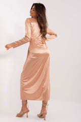 Long sleeves deep neck evening dress