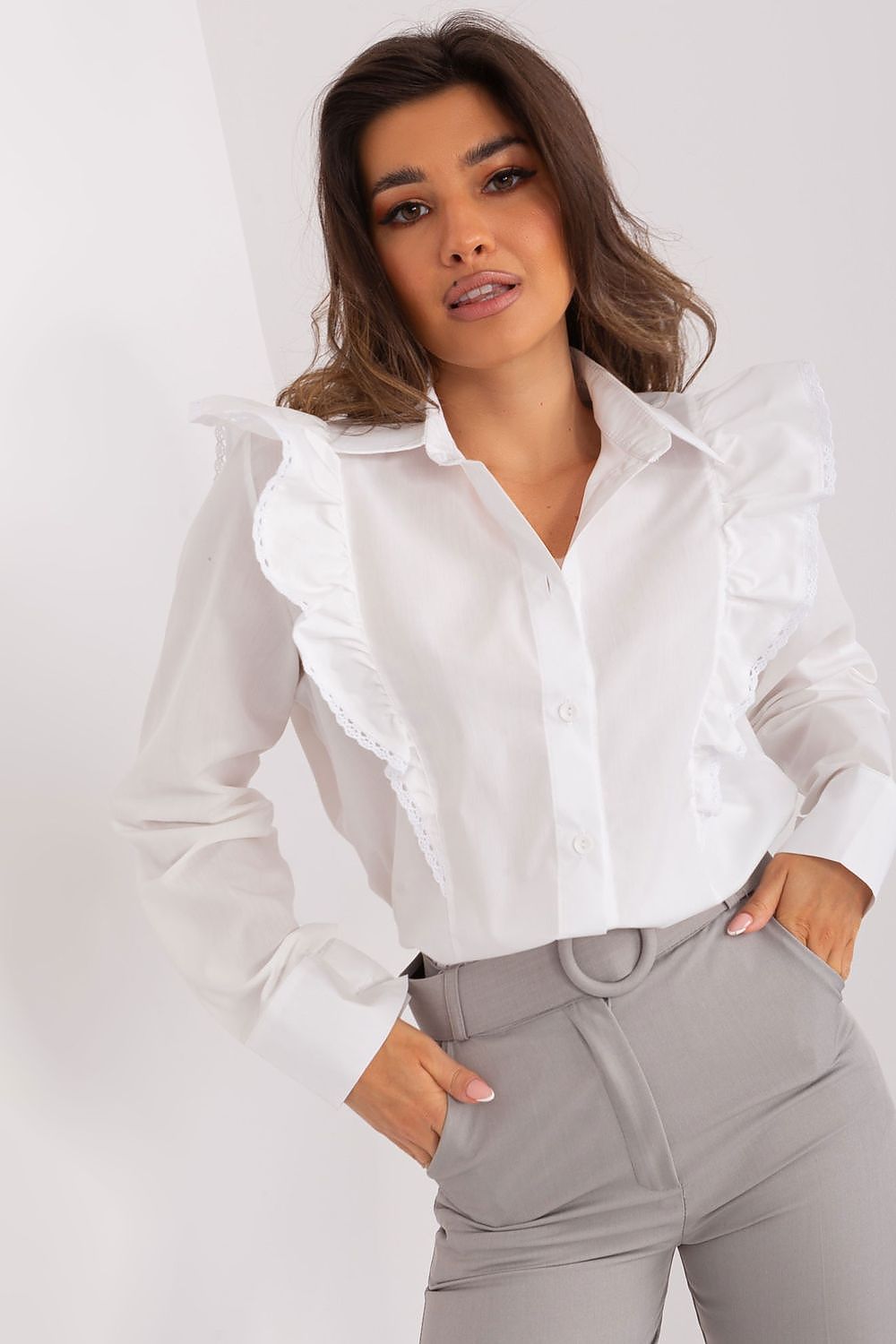 Long sleeve decorative ruffle shirt