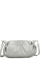 Everyday grey handbag decorated with silver metal hardware