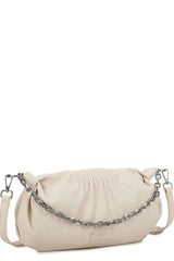 Everyday beige handbag decorated with silver metal hardware