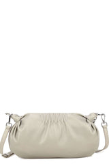 Everyday beige handbag decorated with silver metal hardware