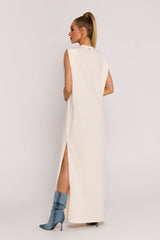 Oversize sleeveless side slit knit day dress