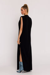 Oversize sleeveless side slit knit day dress