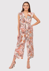 Short-sleeved colorful pattern jumpsuit