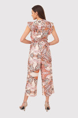 Short-sleeved colorful pattern jumpsuit