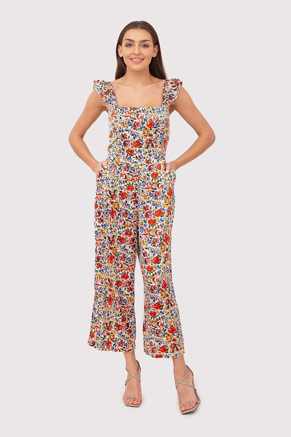 Ruffle floral print jumpsuit