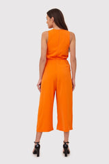 Orange sleeveless jumpsuit with binding on the front