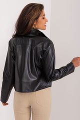 Long sleeves short cut eco-leather jacket