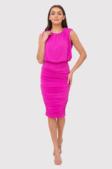 Fitted shoulder pads midi cocktail dress