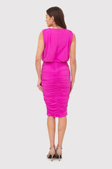 Fitted shoulder pads midi cocktail dress