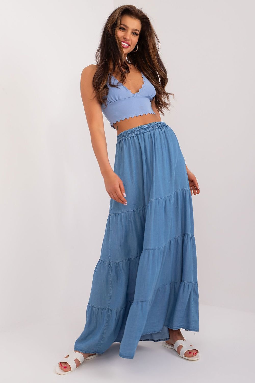 Smooth minimalist long tencel casual skirt