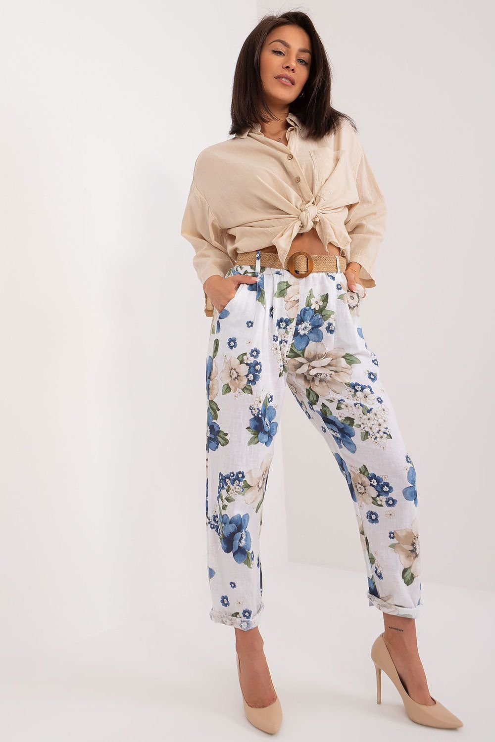 Casual-style high-waist fabric pants