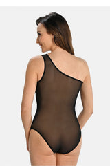 One shoulder transparent knit fabric shapewear