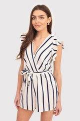 Cream and navy striped jumpsuit