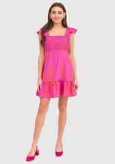 Butterfly sleeves with ruffles pink mini dress