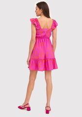 Butterfly sleeves with ruffles pink mini dress