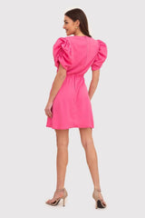 Beautiful short bouffant sleeves pink cocktail dress