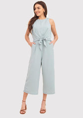 Sleeveless mint jumpsuit with binding on the front