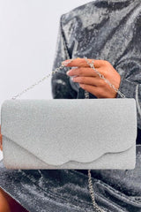 Gray envelope clutch bag with shimmering finish