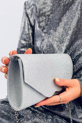 Gray envelope clutch bag with shimmering finish