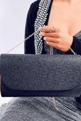 Unique texture envelope black clutch bag