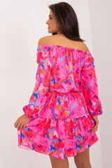 Long buffet sleeve colorful print mini summer dress