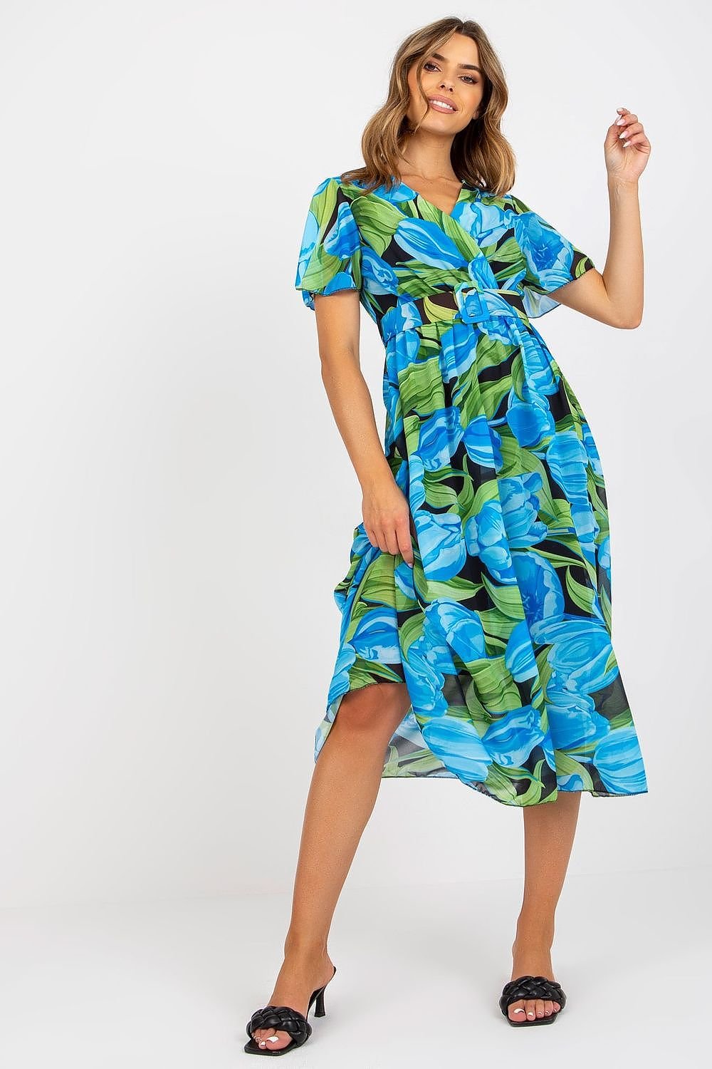 Colourful print flared cut summer dress